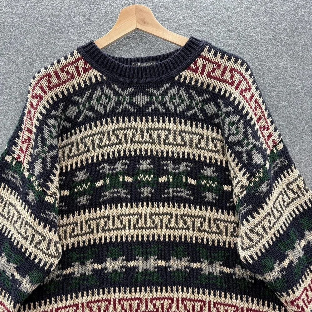 VTG 90s Abercrombie Fitch The Big Sweater Mens XL Blue Fair Isle Oversized